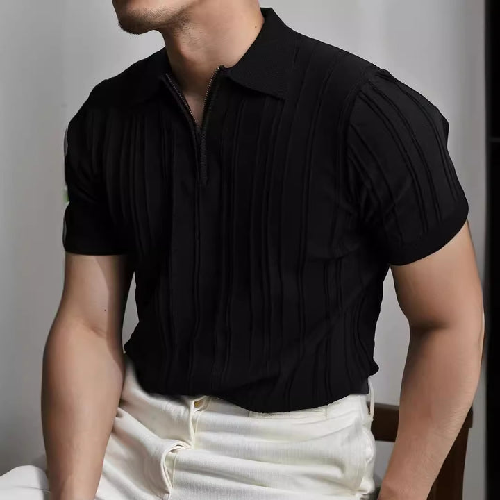 Zipper knitted short-sleeved Polo T-shirt men