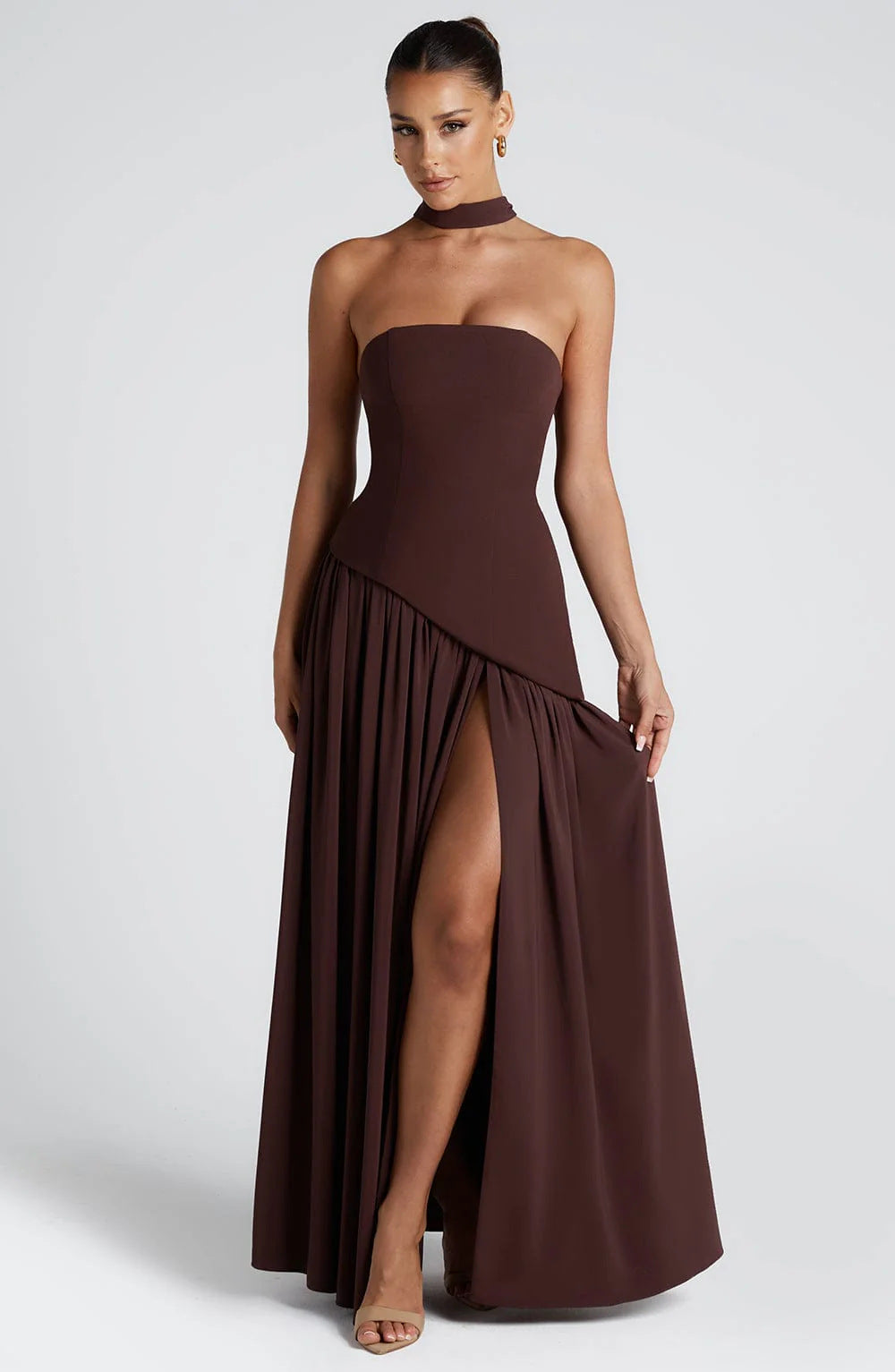 2025 tube top solid color slit dress