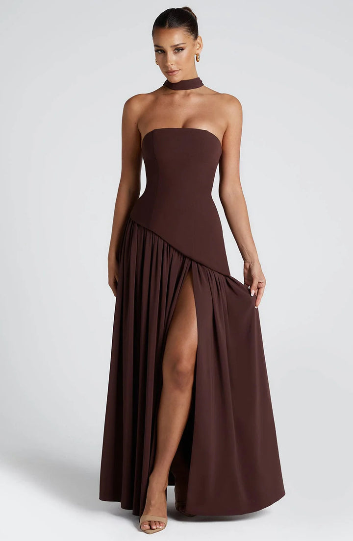 2025 tube top solid color slit dress