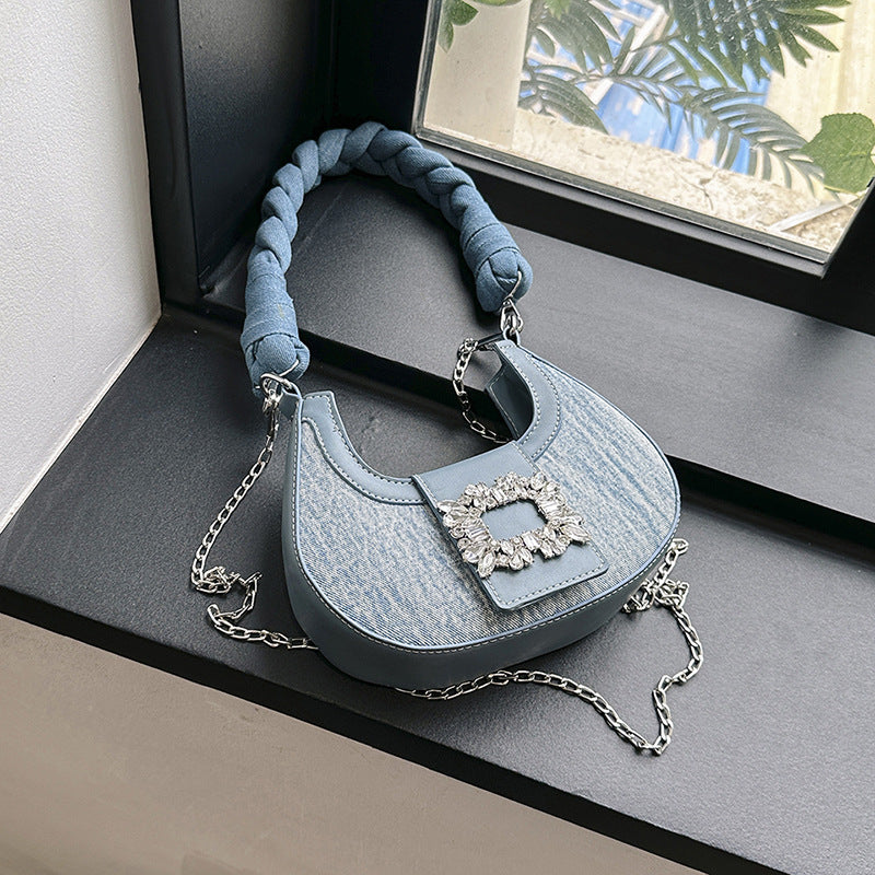 Diamond square buckle crescent niche bag