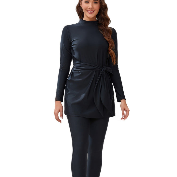 2-piece women's conservative swimsuit all black Muslim swimsuit