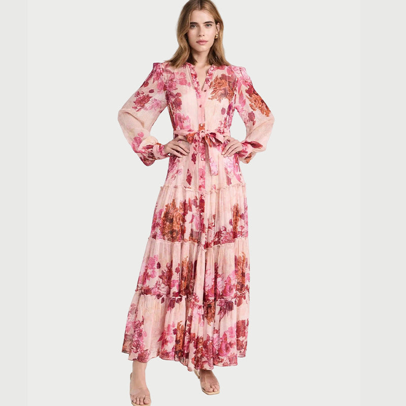 Single-breasted lace-up dress