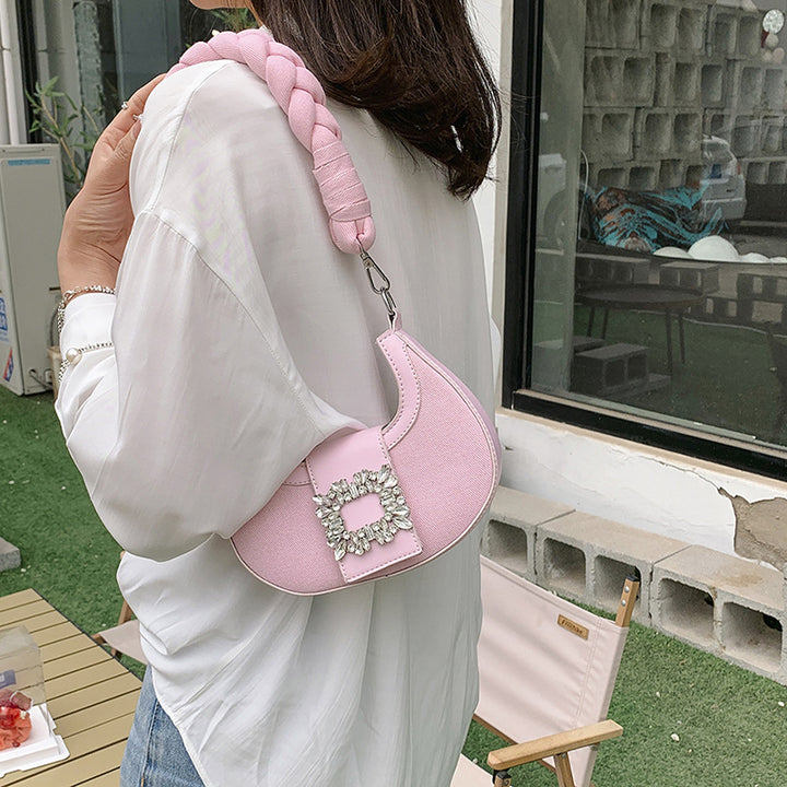 Diamond square buckle crescent niche bag