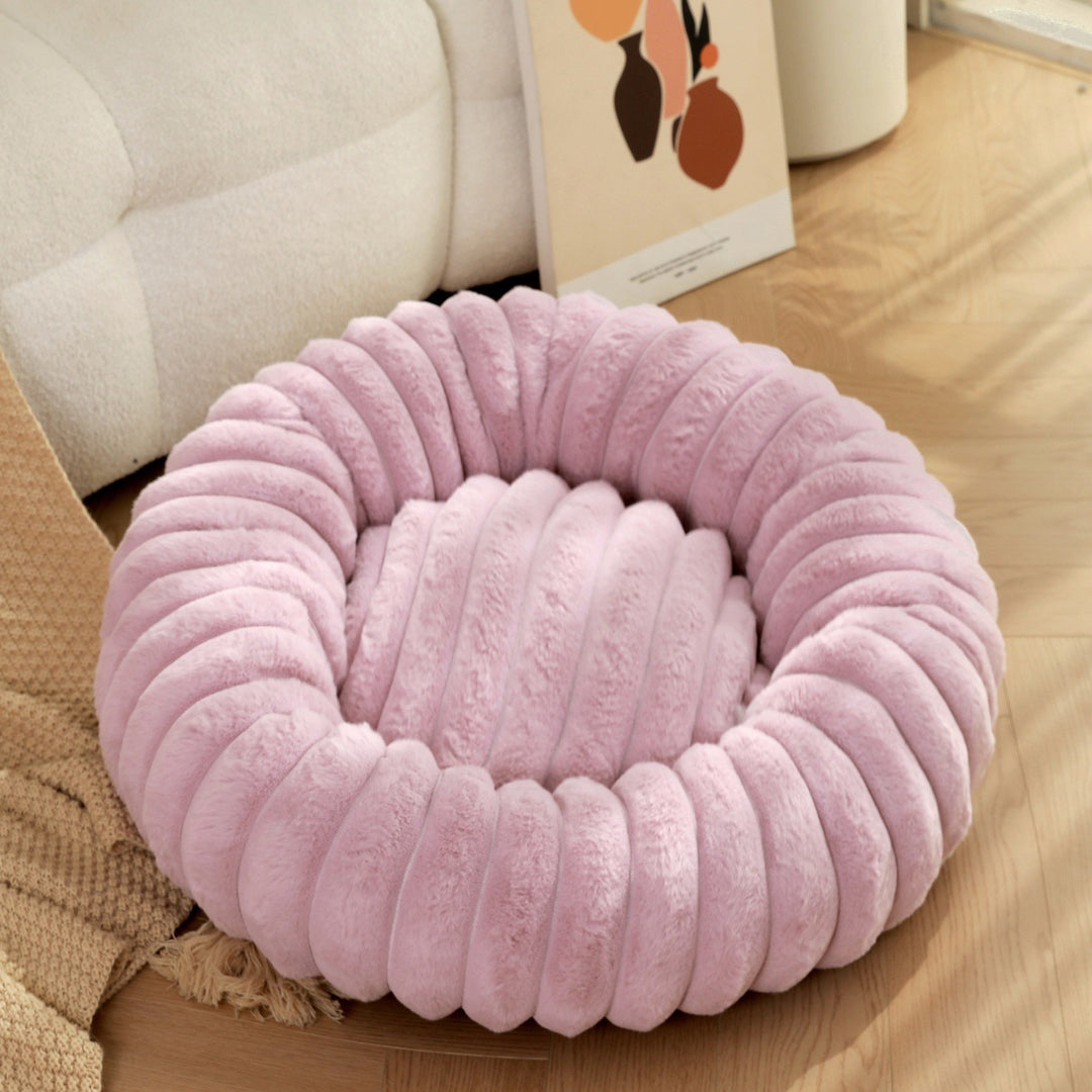 High Weight Straight Striped Plush Pet Long Hair Round Bed