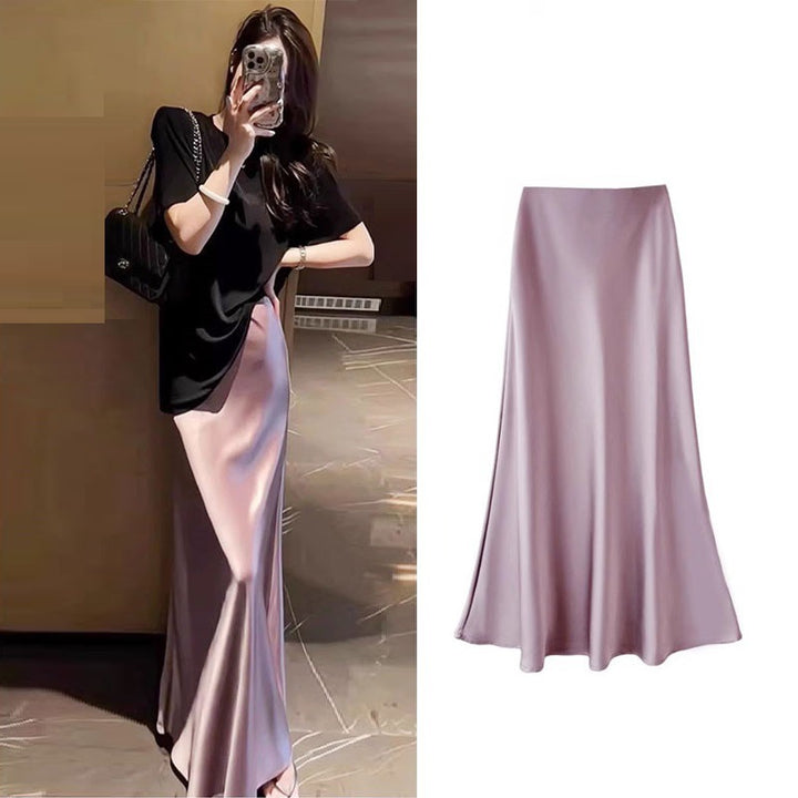 High waist slim mid-length skirt