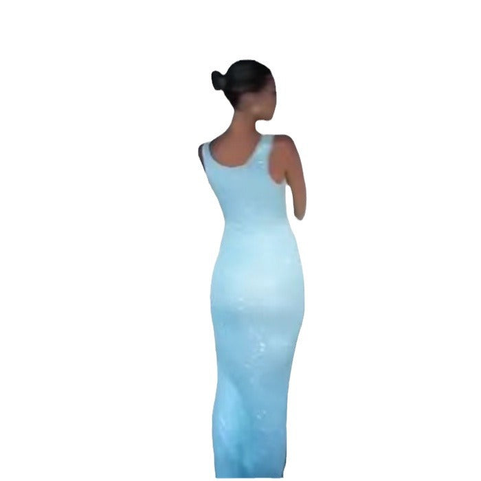 U-neck Slim Fit Sequin Hip Sleeveless Vest Dress