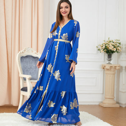 Fashion Long-sleeved Foil Stamping Dress