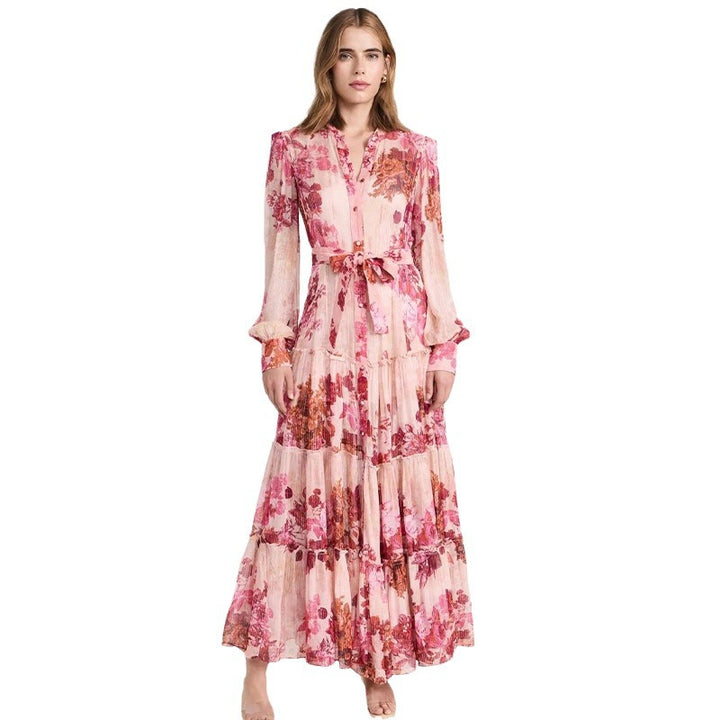 Single-breasted lace-up dress