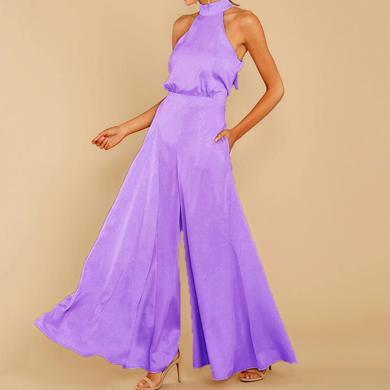 2025 Off-shoulder high waist jumpsuit wide-leg trousers