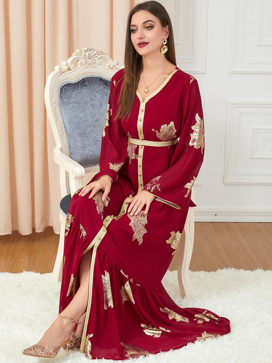 Fashion Long-sleeved Foil Stamping Dress