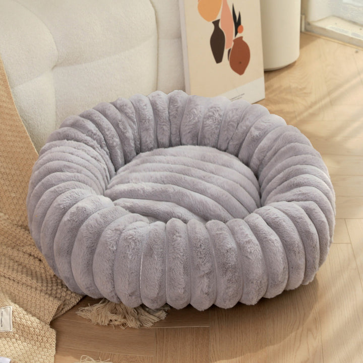 High Weight Straight Striped Plush Pet Long Hair Round Bed