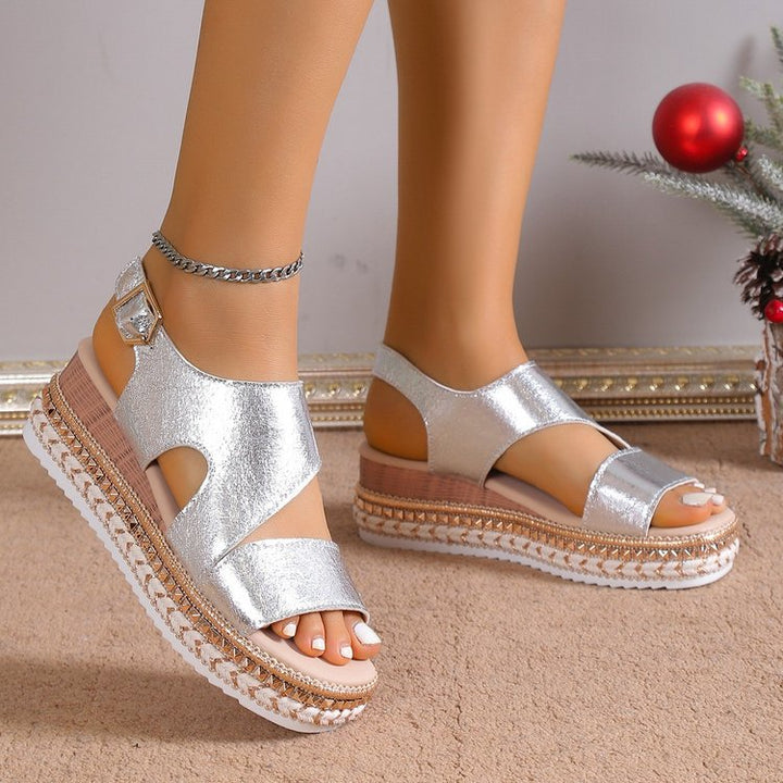 Hollow fish mouth wedge flat bottom sandals