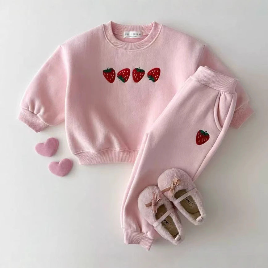 2025 Baby strawberry embroidered two-piece suits