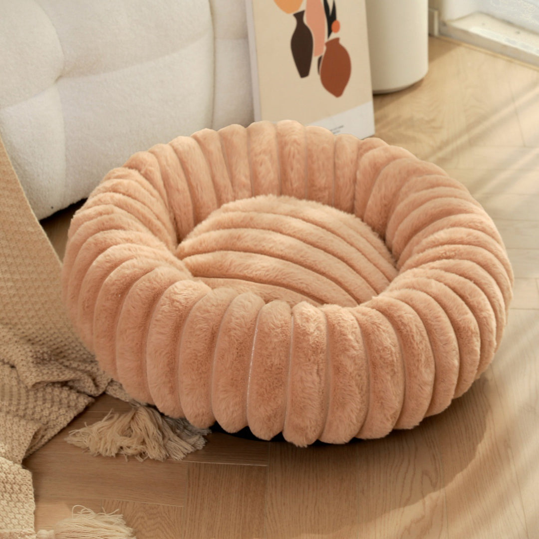 High Weight Straight Striped Plush Pet Long Hair Round Bed