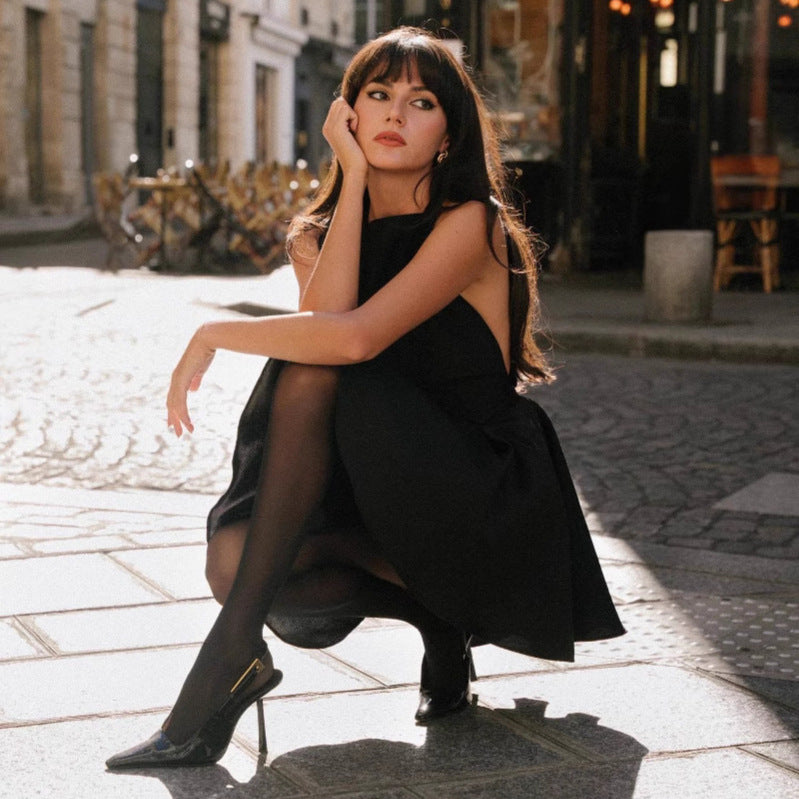 2025 Halter neck strap bow backless sexy waist mini dress