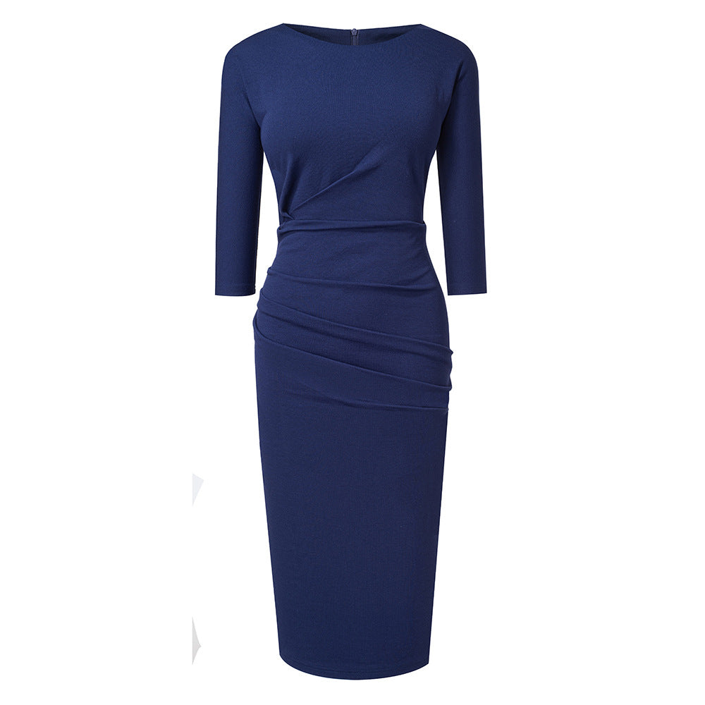 Mid-waist round neck wrap hip dress