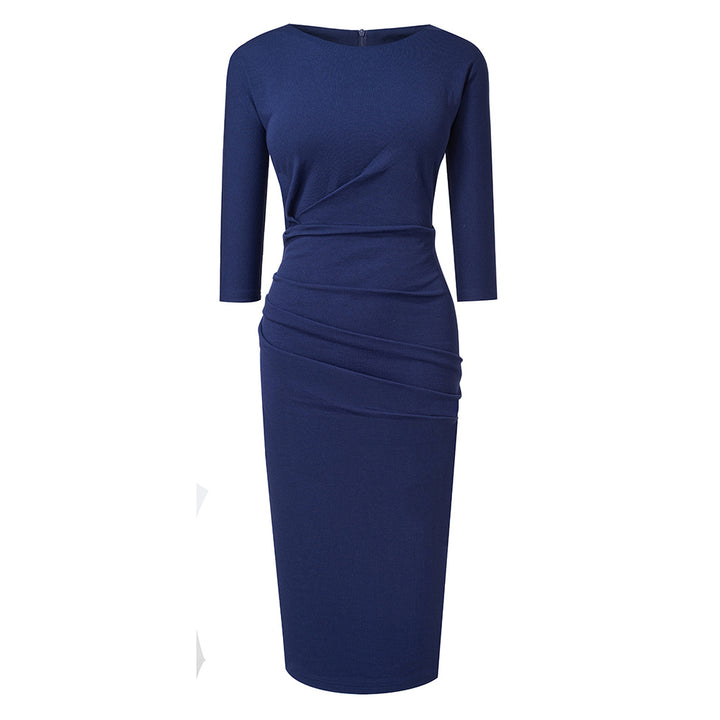 Mid-waist round neck wrap hip dress