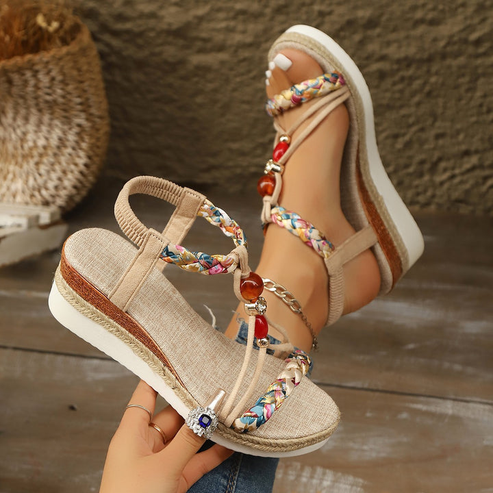 High heels thick-soled ladies hemp rope braided sandals