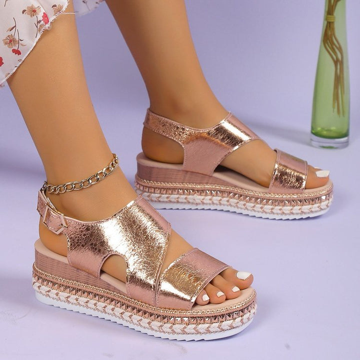 Hollow fish mouth wedge flat bottom sandals