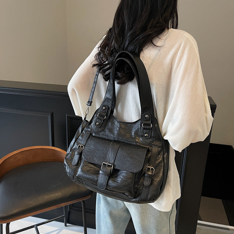 Soft leather retro tote bag
