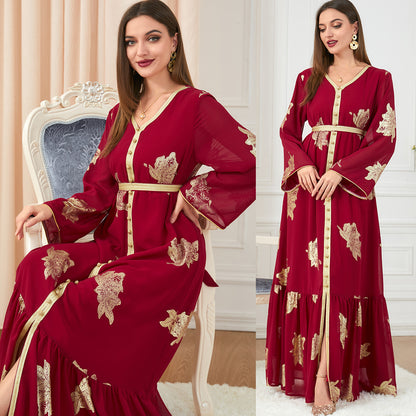Fashion Long-sleeved Foil Stamping Dress