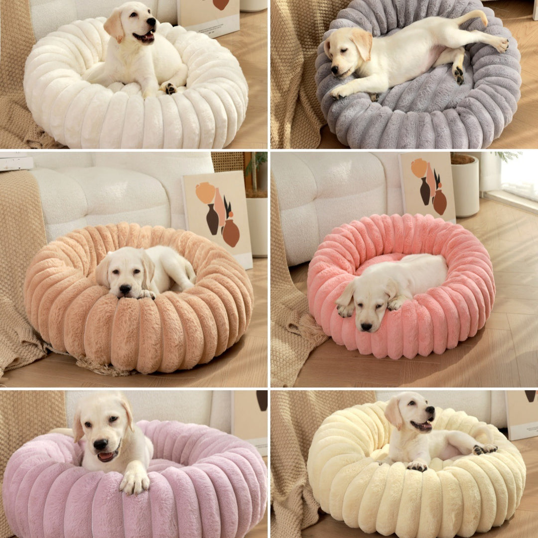High Weight Straight Striped Plush Pet Long Hair Round Bed