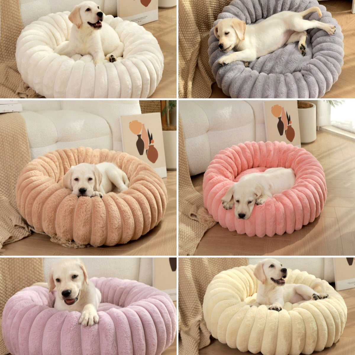 High Weight Straight Striped Plush Pet Long Hair Round Bed