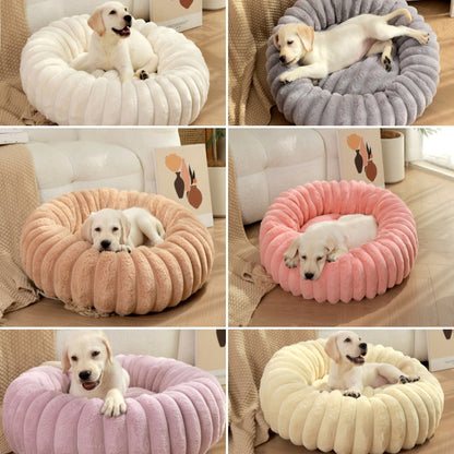 High Weight Straight Striped Plush Pet Long Hair Round Bed