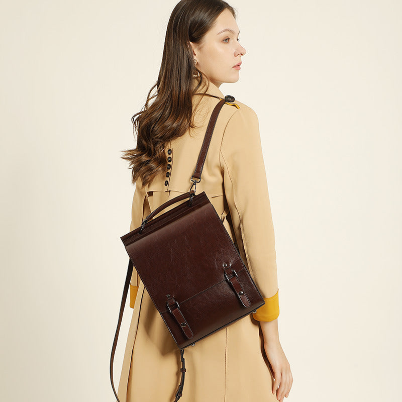 2025 leather backpack for women (British college style)