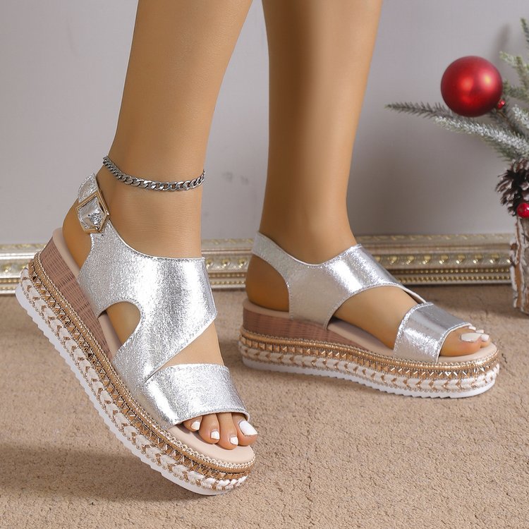 Hollow fish mouth wedge flat bottom sandals