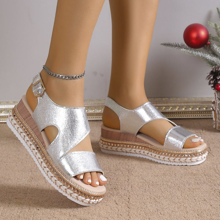 Hollow fish mouth wedge flat bottom sandals