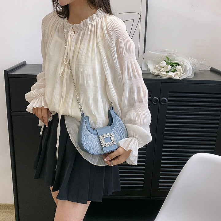 Diamond square buckle crescent niche bag