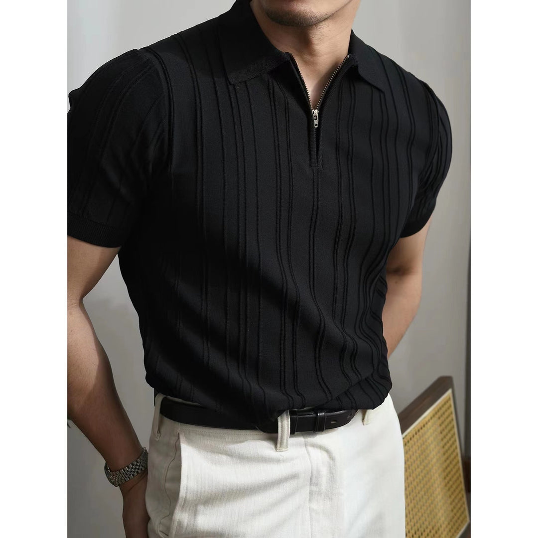 Zipper knitted short-sleeved Polo T-shirt men