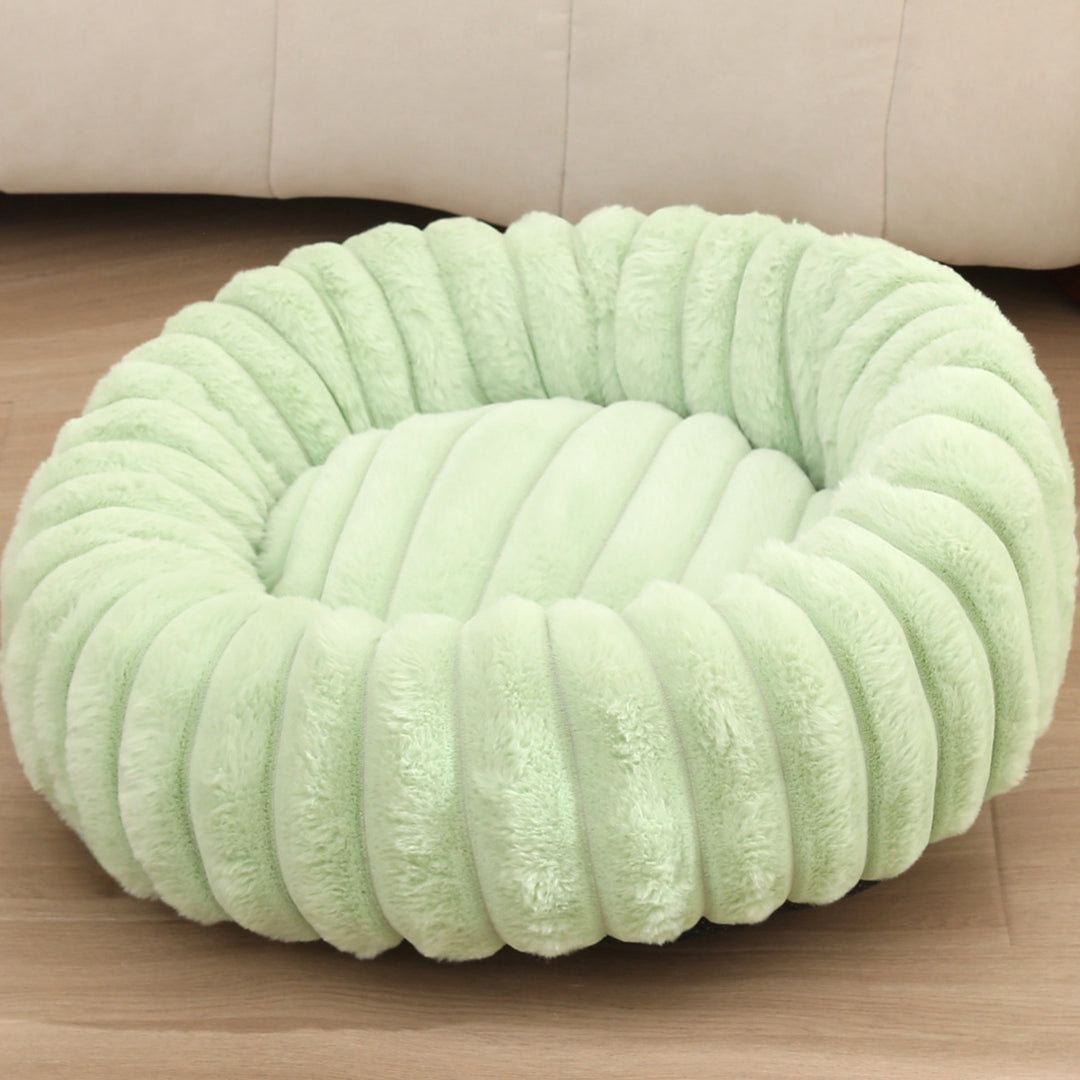 High Weight Straight Striped Plush Pet Long Hair Round Bed
