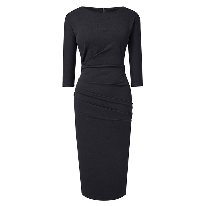 Mid-waist round neck wrap hip dress