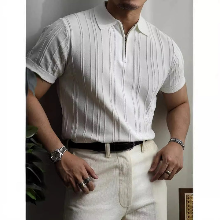 Zipper knitted short-sleeved Polo T-shirt men