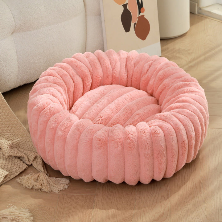 High Weight Straight Striped Plush Pet Long Hair Round Bed